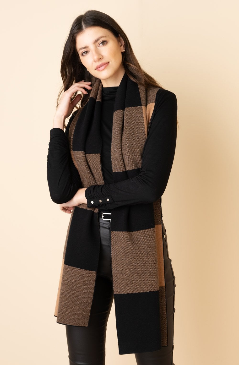 Tobacco and Black Oversized Buffalo Check Scarf
