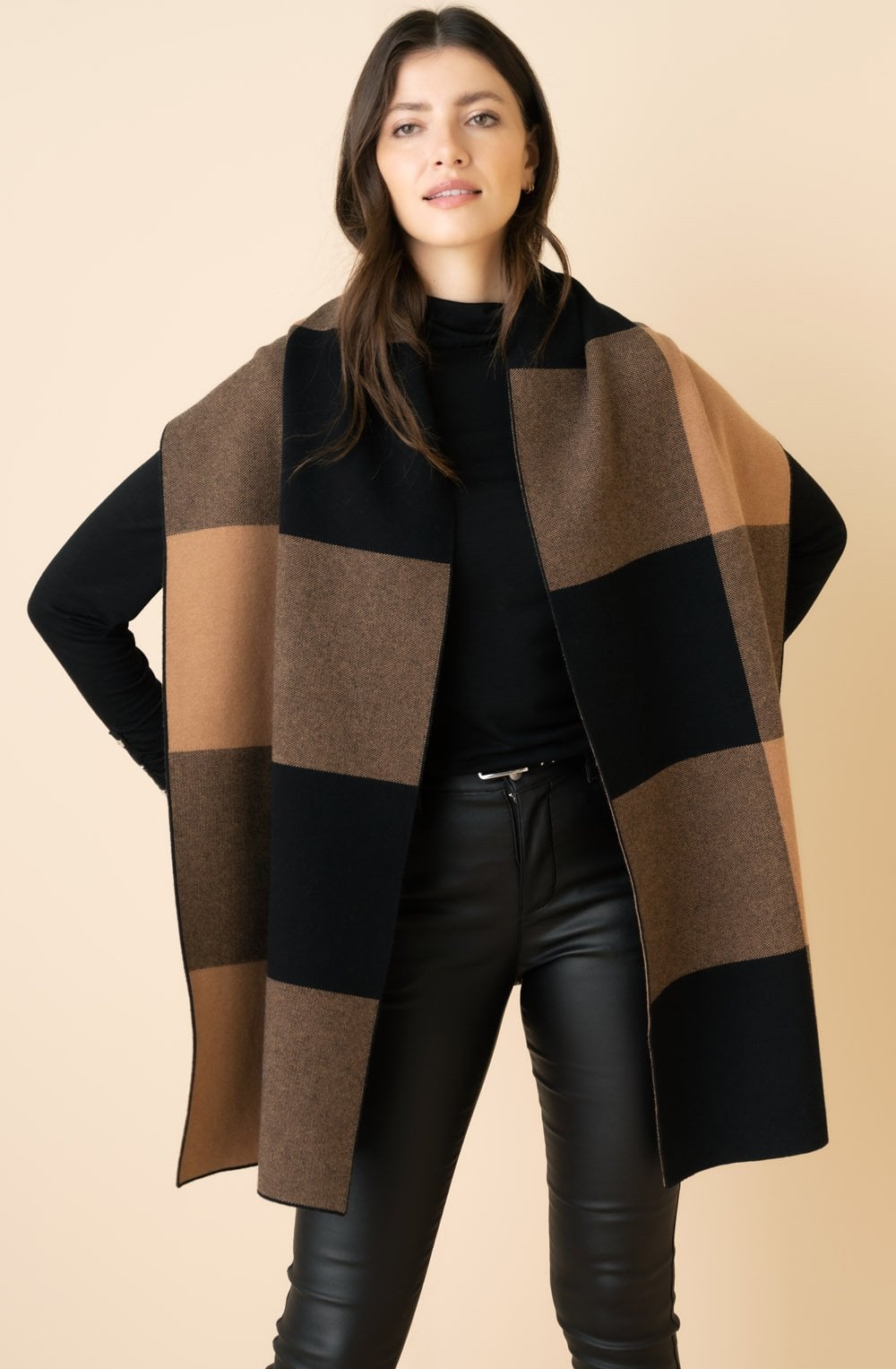 Tobacco and Black Oversized Buffalo Check Scarf