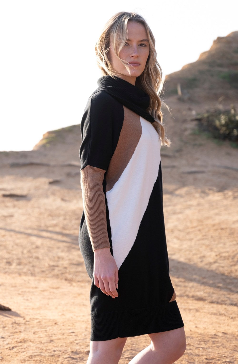 Tobacco and Black Oversized Knitted Dress