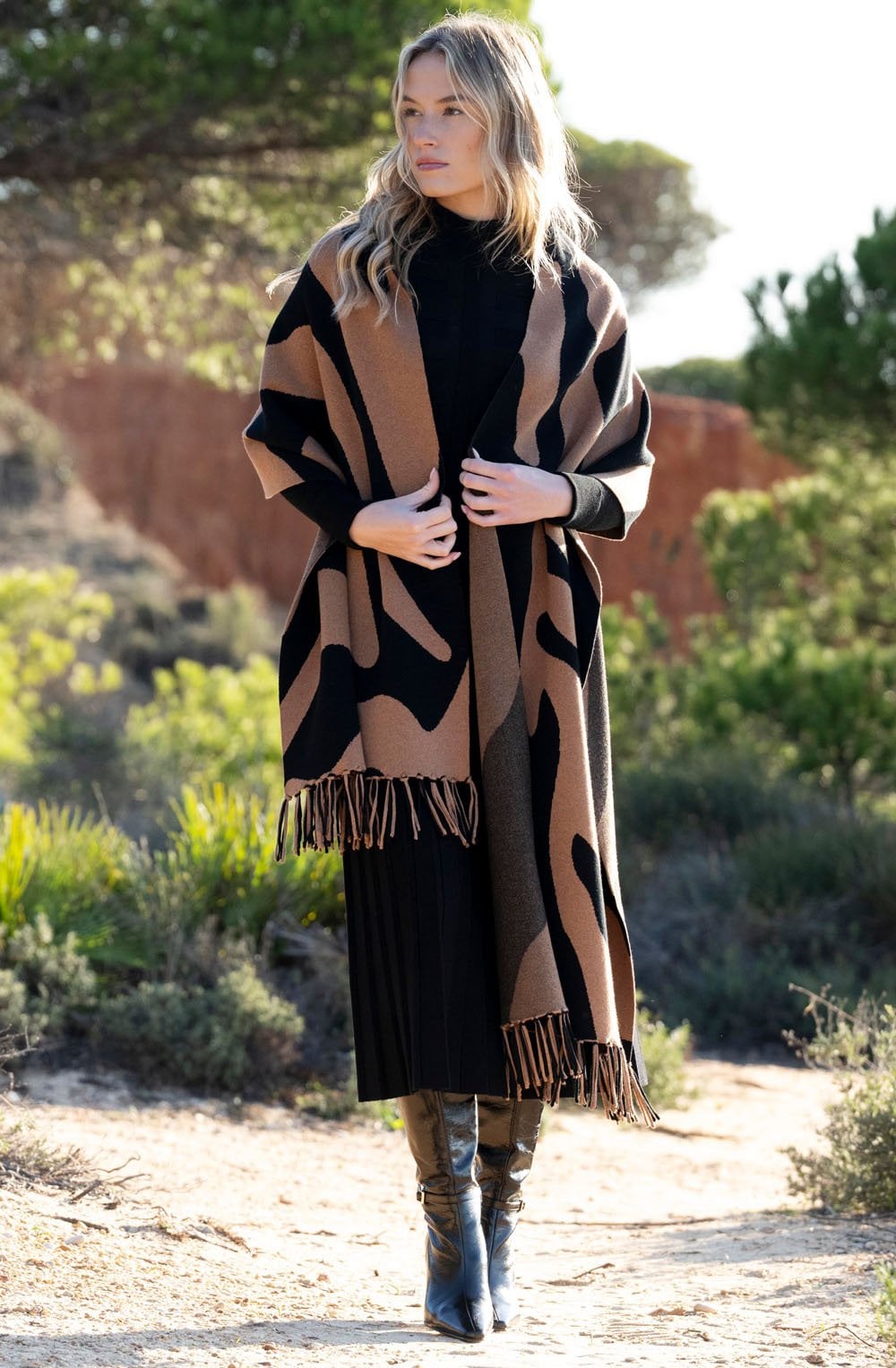 Tobacco and Black Oversized Scarf