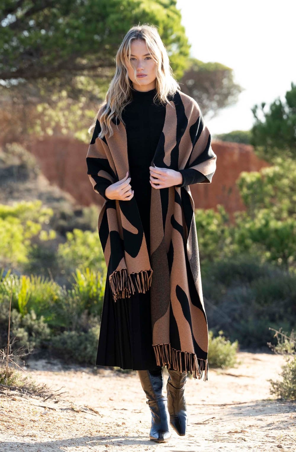Tobacco and Black Oversized Scarf