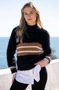 Tobacco and Black Striped Feather Yarn Jumper