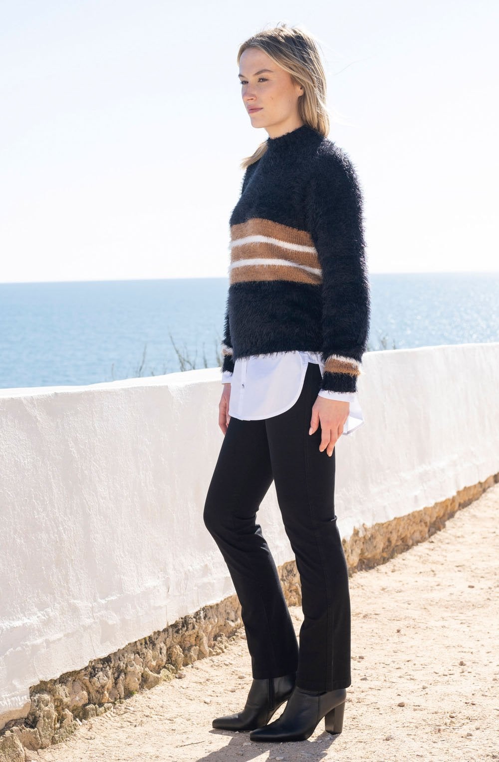 Tobacco and Black Striped Feather Yarn Jumper
