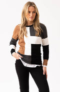 Tobacco and Charcoal Asymmetric Colour Block Jumper