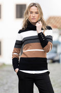 Tobacco and Charcoal Striped Cowl Neck Jumper
