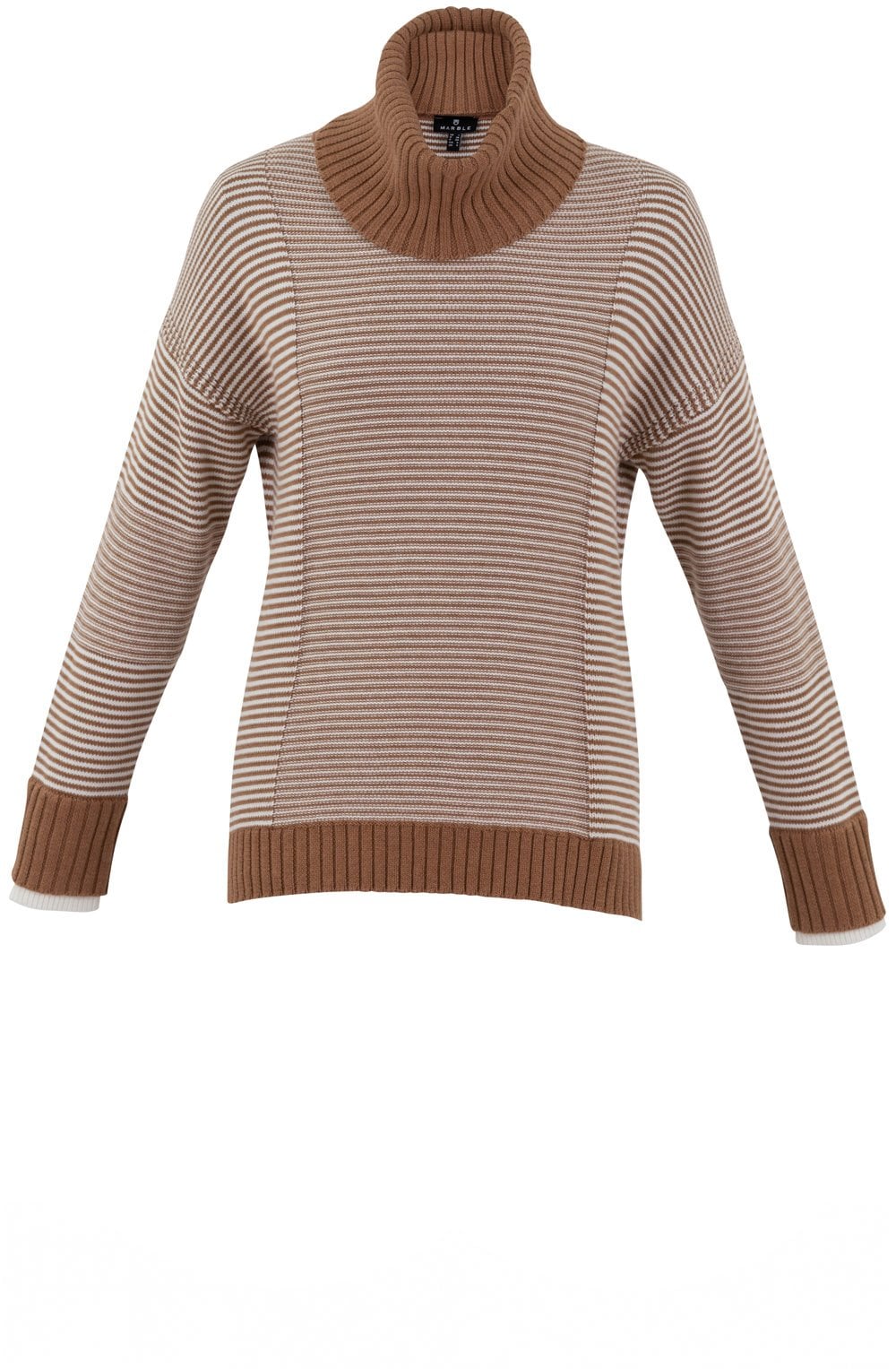Tobacco and Cream Contrast Knit Jumper with Removeable Snood