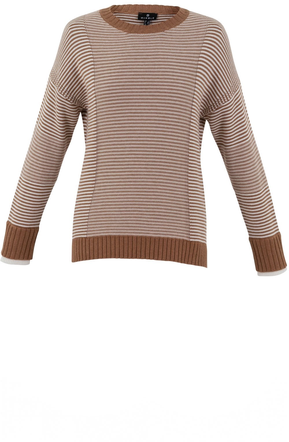 Tobacco and Cream Contrast Knit Jumper with Removeable Snood