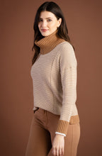 Tobacco and Cream Contrast Knit Jumper with Removeable Snood