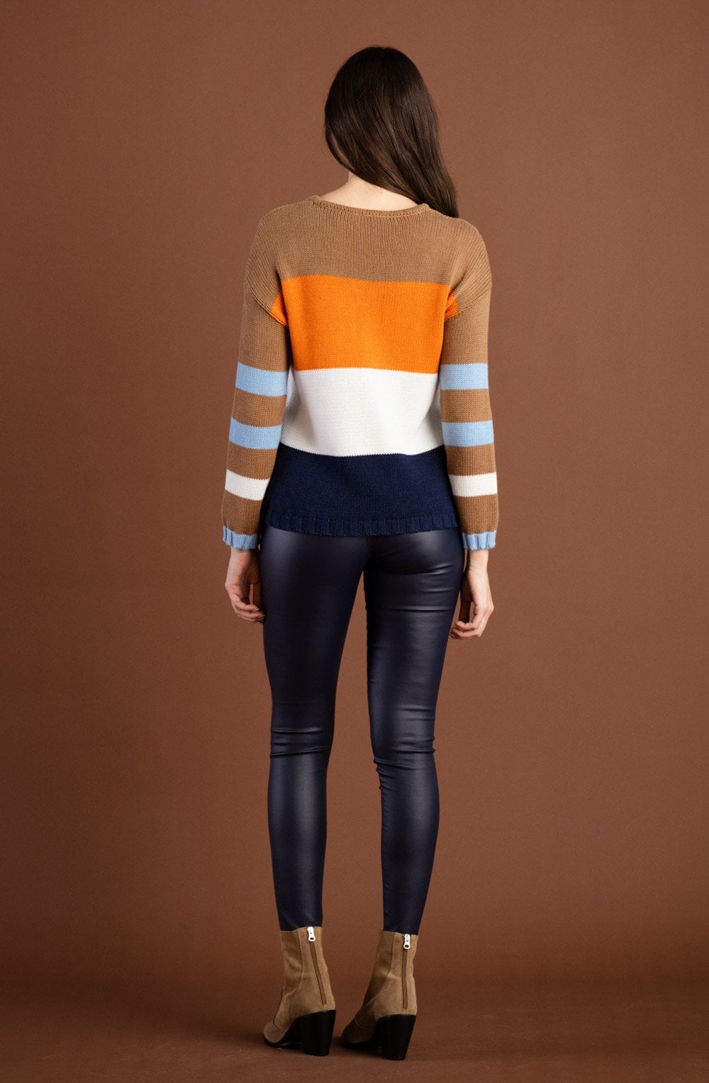 Tobacco and Orange Colour Block Jumper