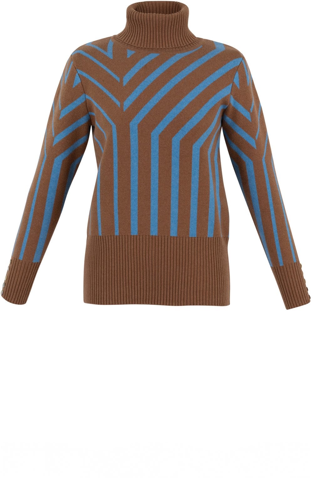 Tobacco and Powder Blue Art Deco Polo Neck Jumper