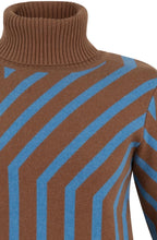 Tobacco and Powder Blue Art Deco Polo Neck Jumper