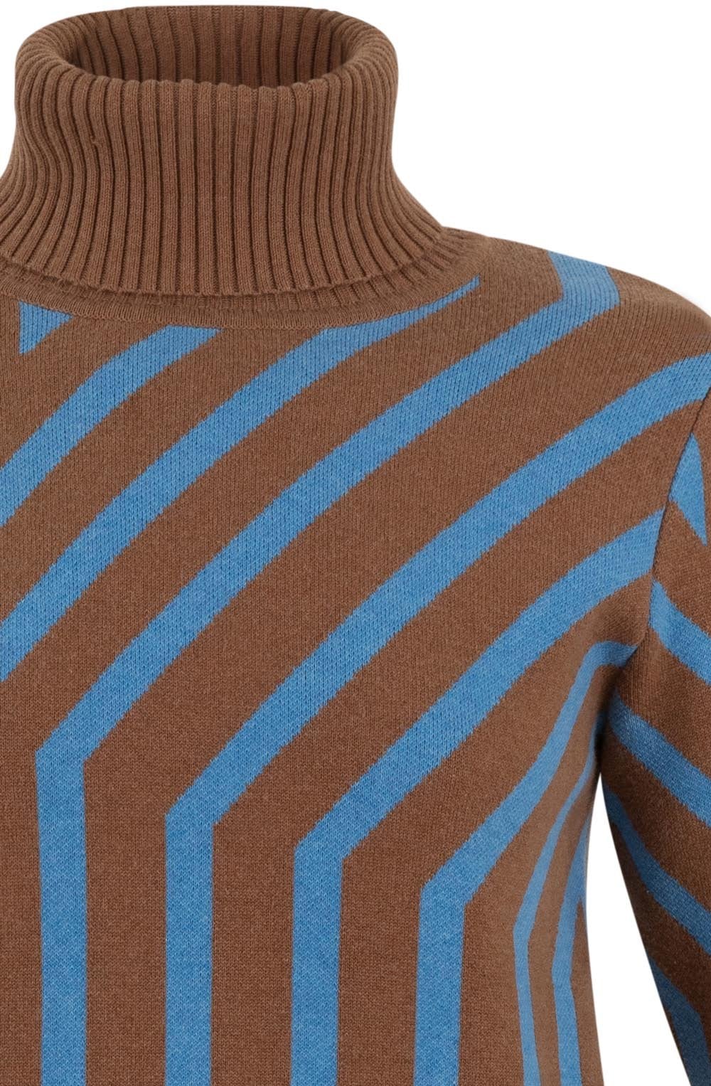 Tobacco and Powder Blue Art Deco Polo Neck Jumper