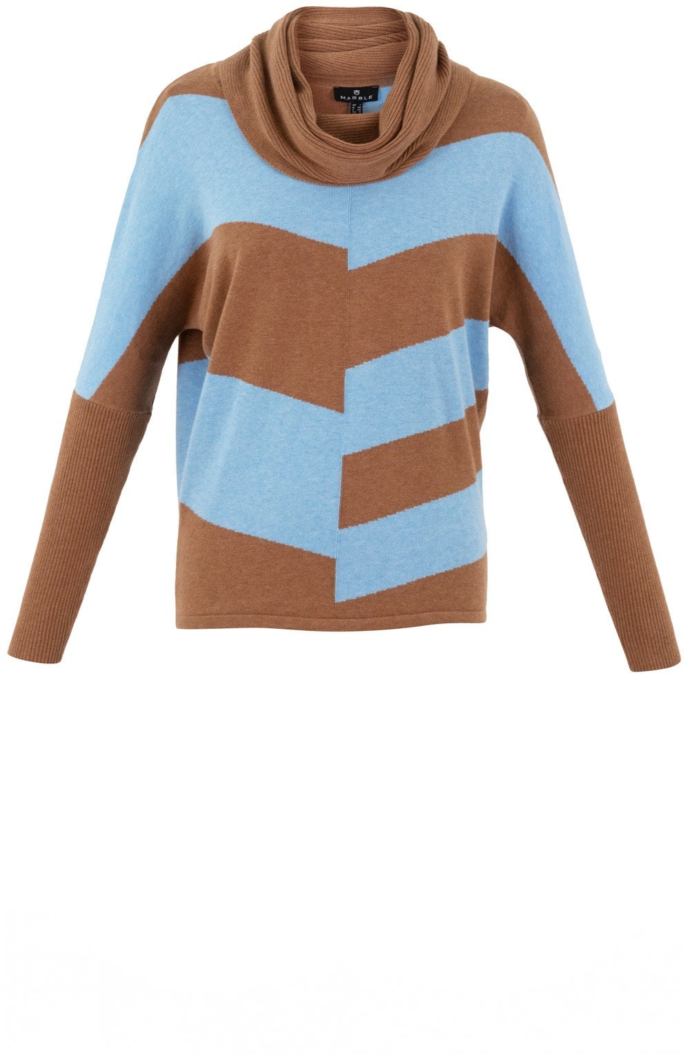 Tobacco and Powder Blue Cowl Neck Batwing Jumper