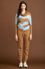 Tobacco and Powder Blue Cowl Neck Batwing Jumper