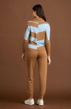 Tobacco and Powder Blue Cowl Neck Batwing Jumper