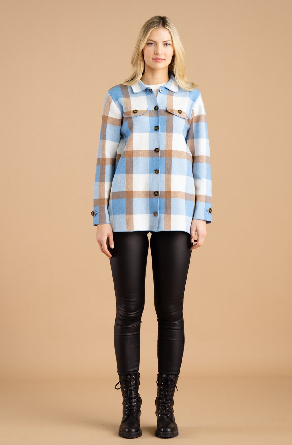 Tobacco and Powder Blue Knitted Shacket