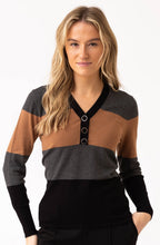 Tobacco Colour Block V Neck Jumper