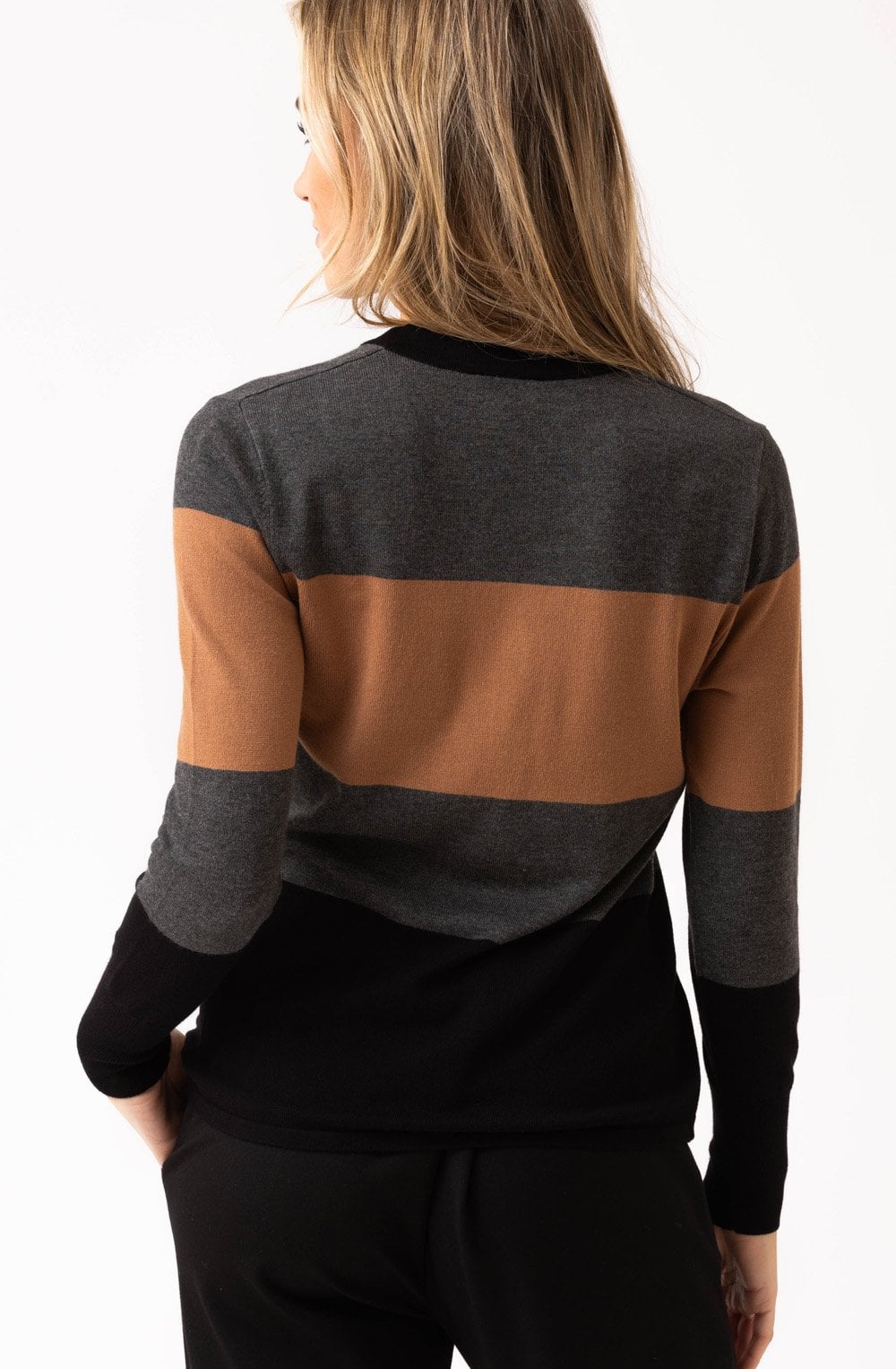 Tobacco Colour Block V Neck Jumper