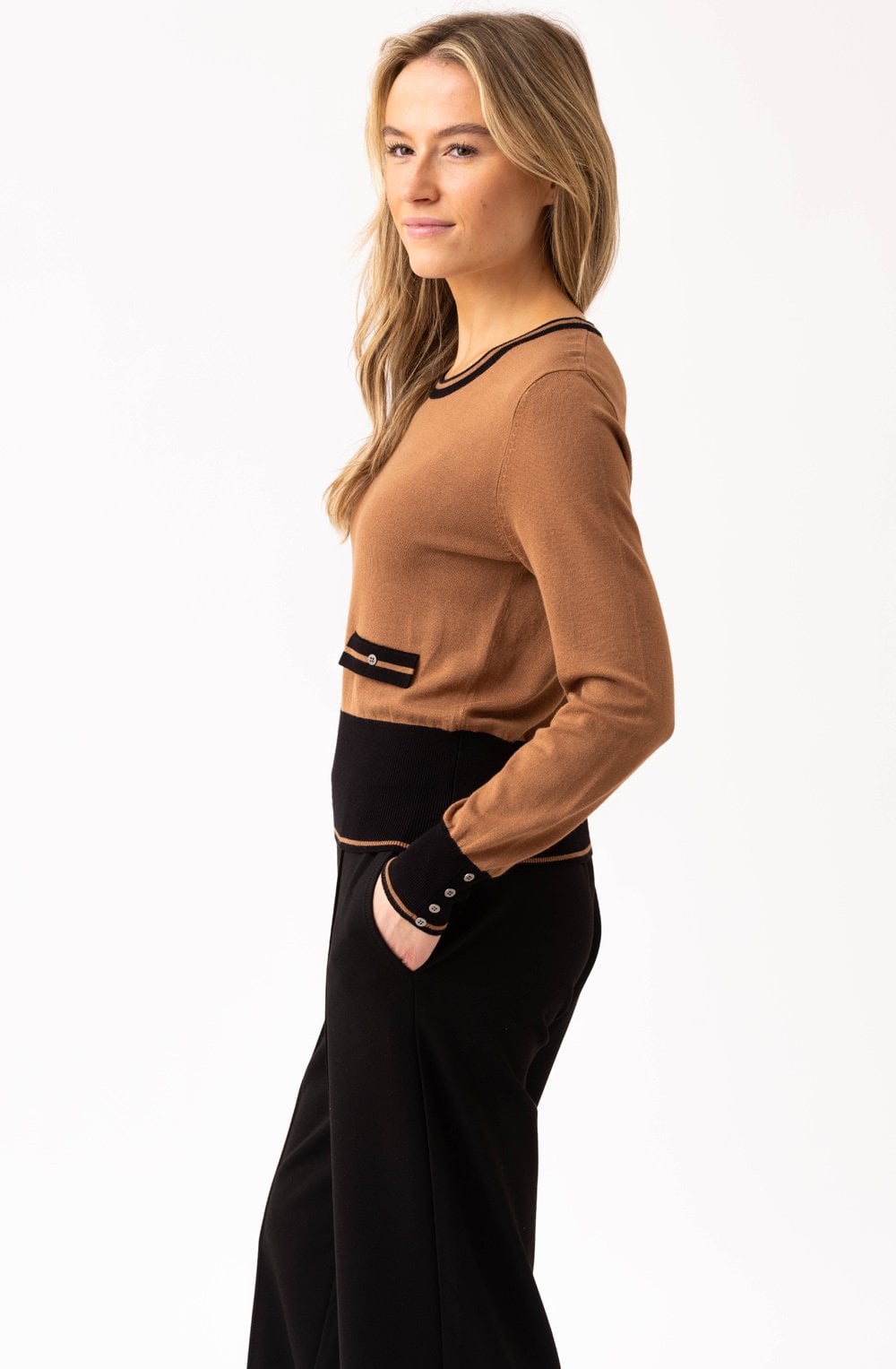 Tobacco Contrast Hem and Cuffs Jumper