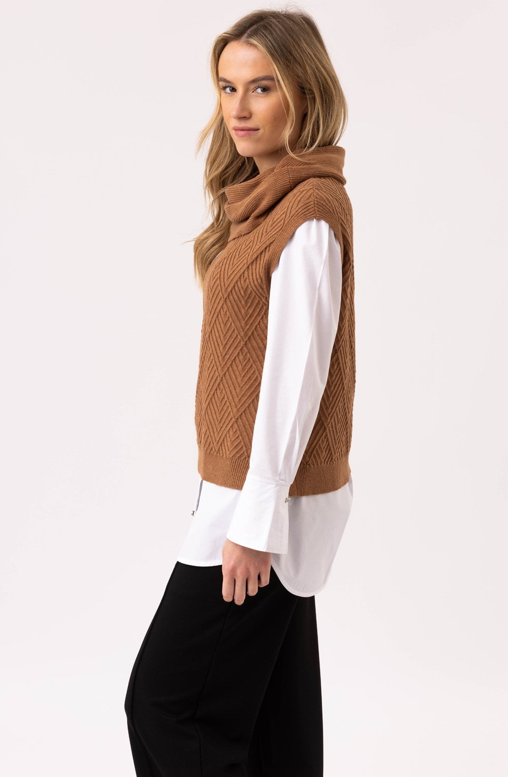 Tobacco Cowl Neck Knitted Vest