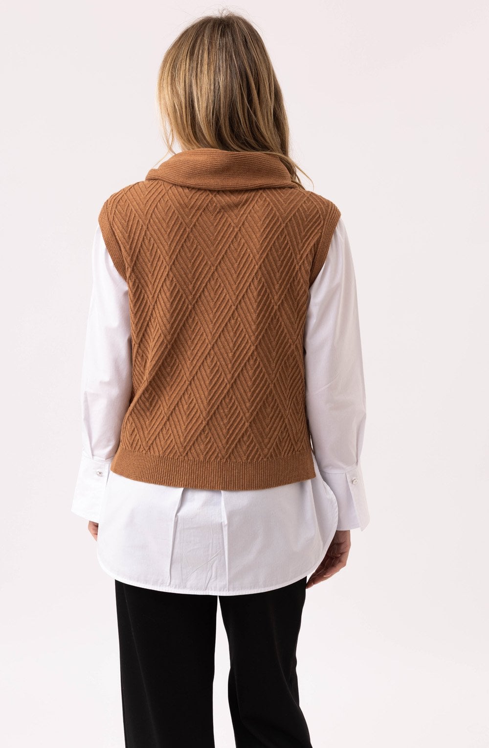Tobacco Cowl Neck Knitted Vest