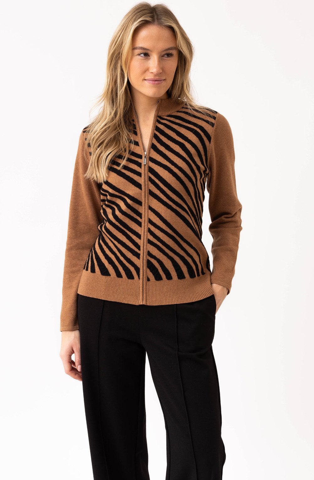 Tobacco Diagonal Stripes and Colour Block Cardigan