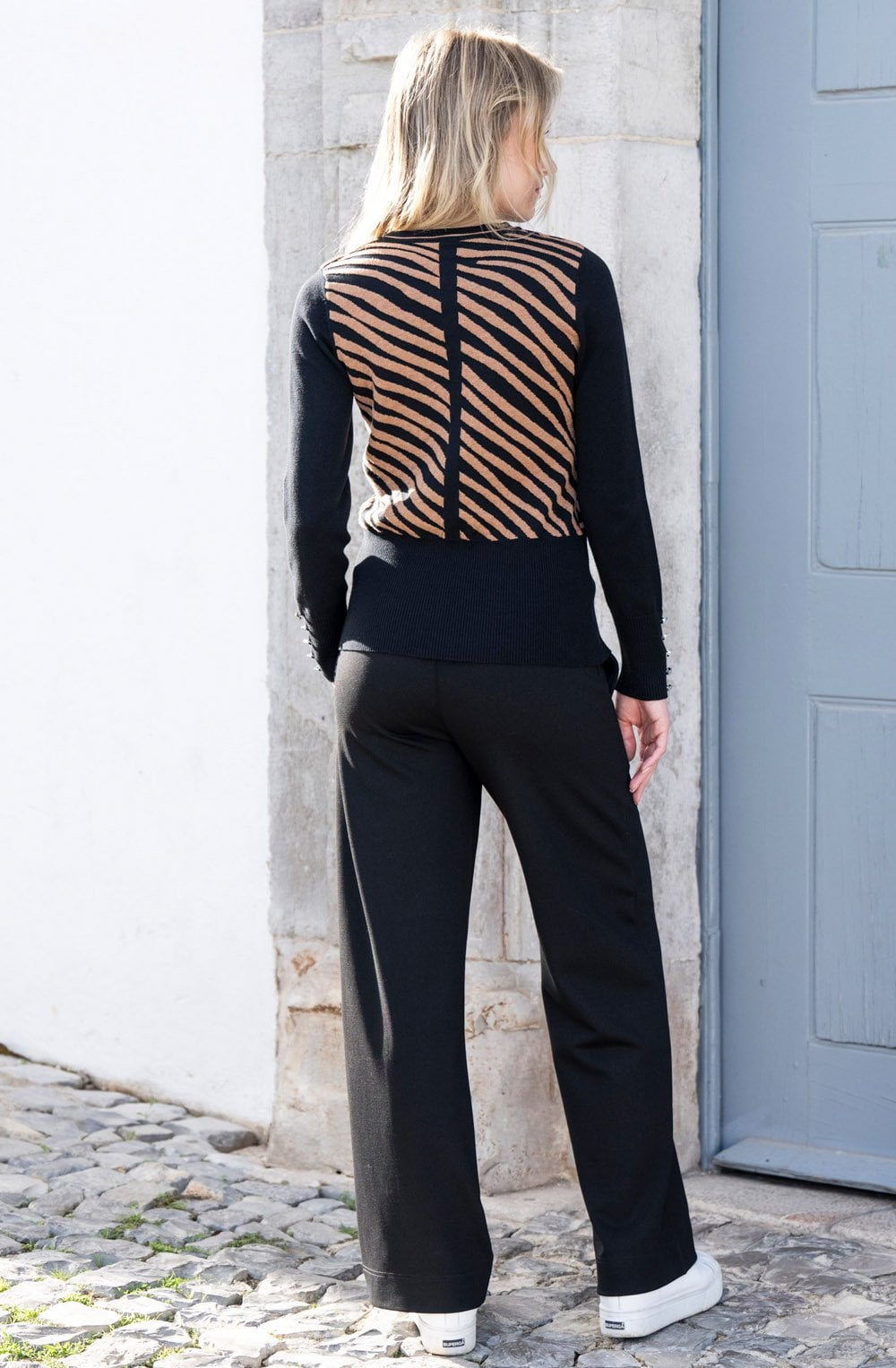 Tobacco Diagonal Stripes and Colour Block Jumper