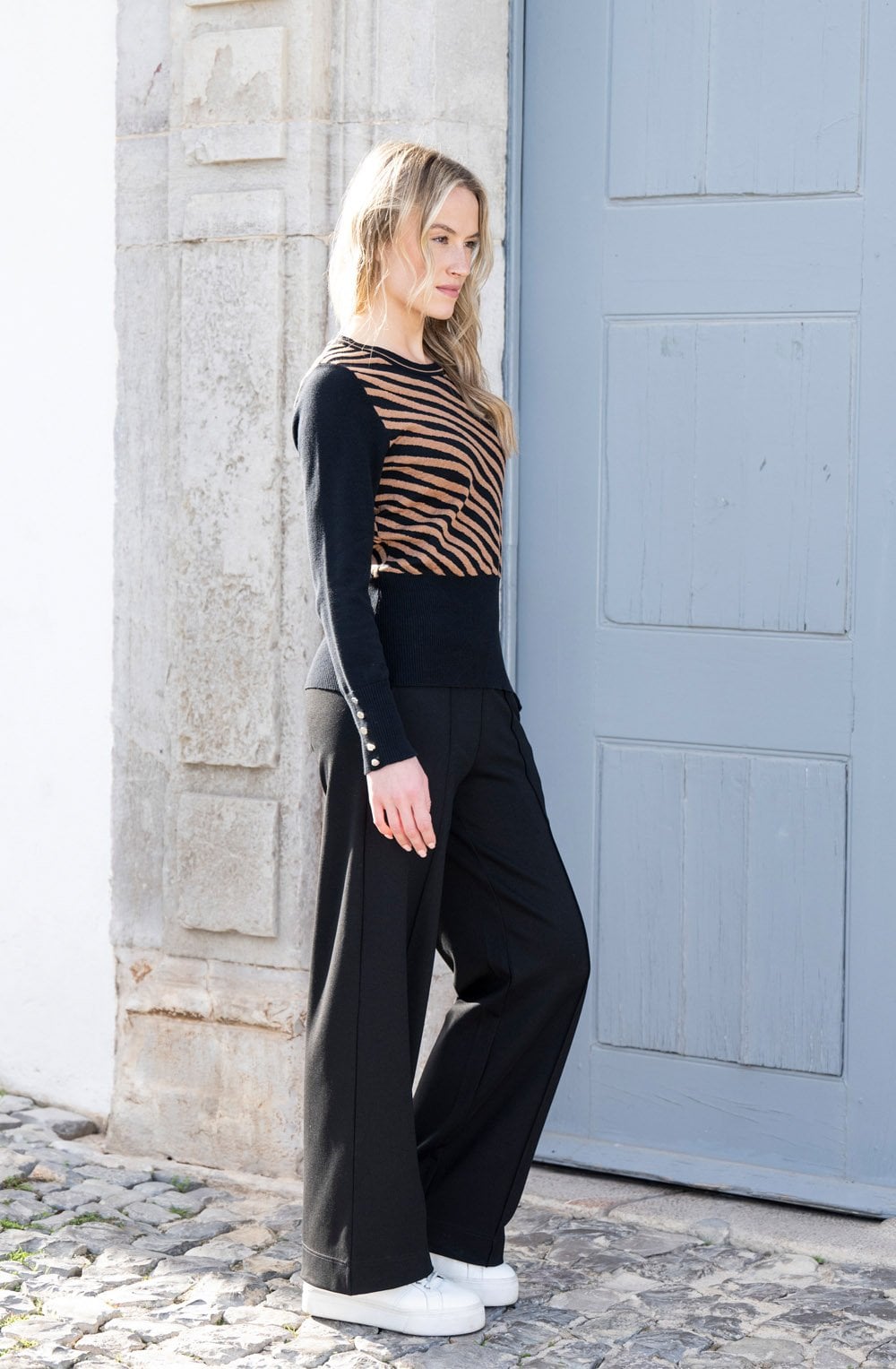 Tobacco Diagonal Stripes and Colour Block Jumper