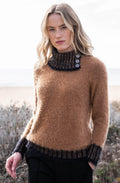 Tobacco Feather Yarn Button Neck Jumper