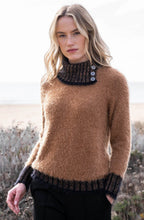 Tobacco Feather Yarn Button Neck Jumper