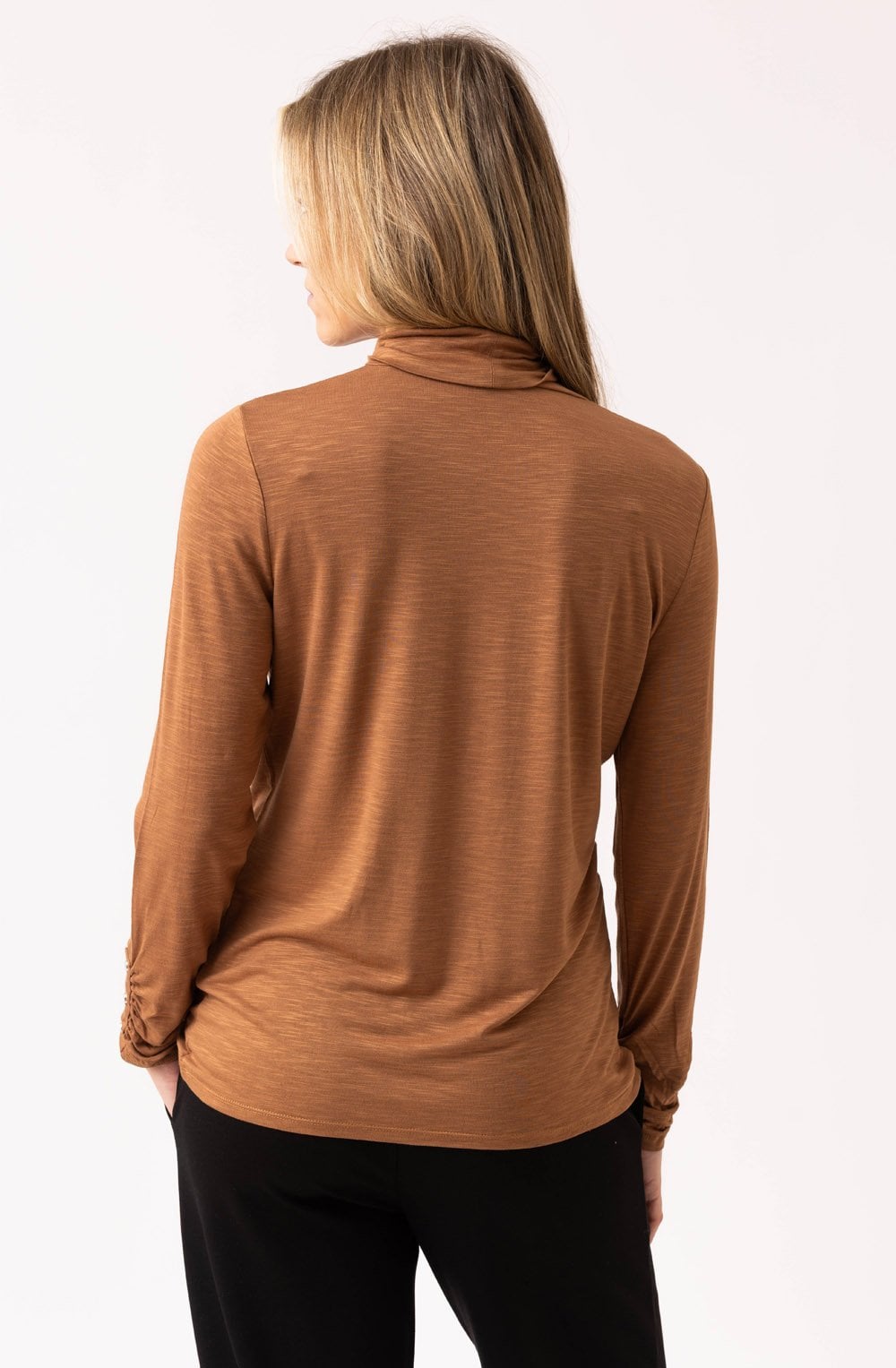 Tobacco Jersey Polo Neck Top