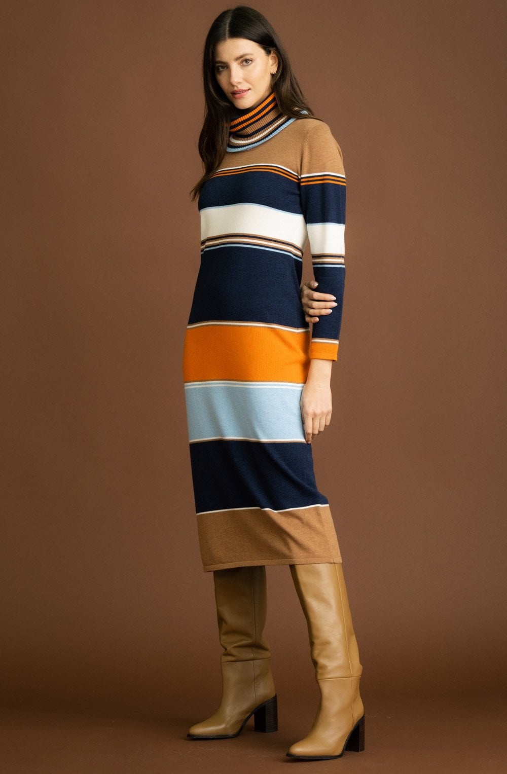 Tobacco Knitted Maxi Dress With Removable Snood