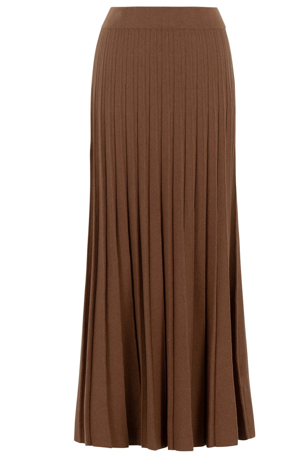 Tobacco Knitted Pleated Midi Skirt