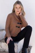 Tobacco Oversized Jumper with Faux Leather Details