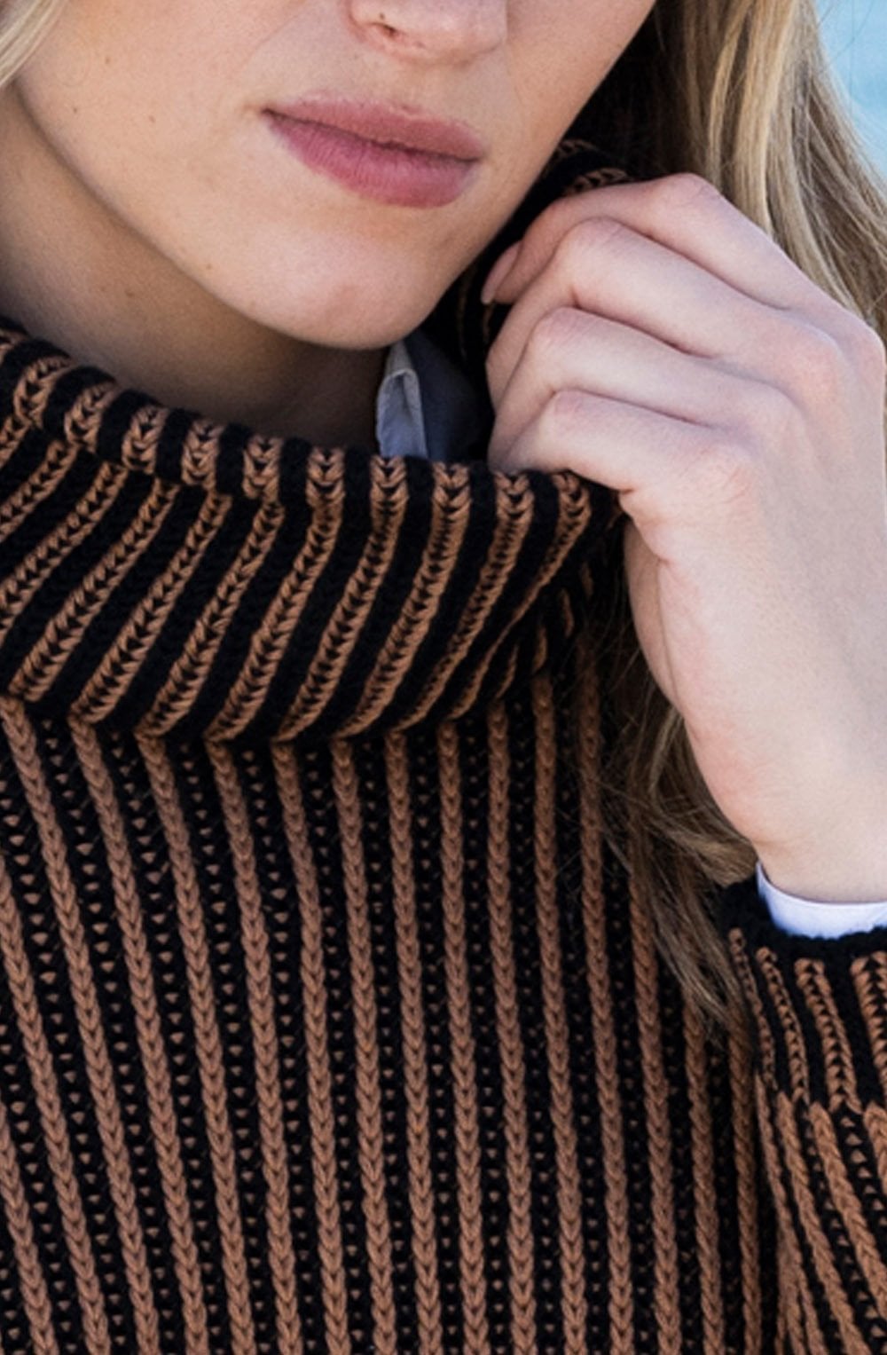 Tobacco Ribbed Knit Removable Snood Jumper