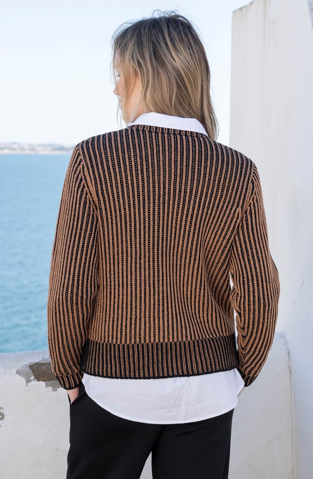 Tobacco Ribbed Knit Removable Snood Jumper