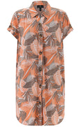 Toffee Brown and Orange Palm Leaf Jersey Shirt Dress