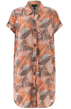 Toffee Brown and Orange Palm Leaf Jersey Shirt Dress