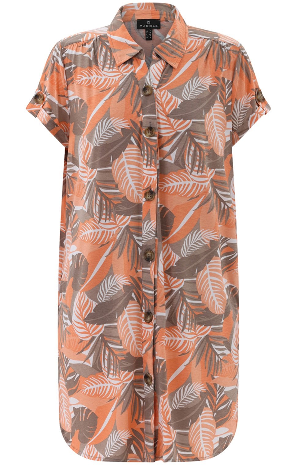 Toffee Brown and Orange Palm Leaf Jersey Shirt Dress