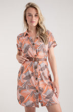 Toffee Brown and Orange Palm Leaf Jersey Shirt Dress