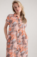 Toffee Brown and Orange Palm Leaf Jersey Shirt Dress