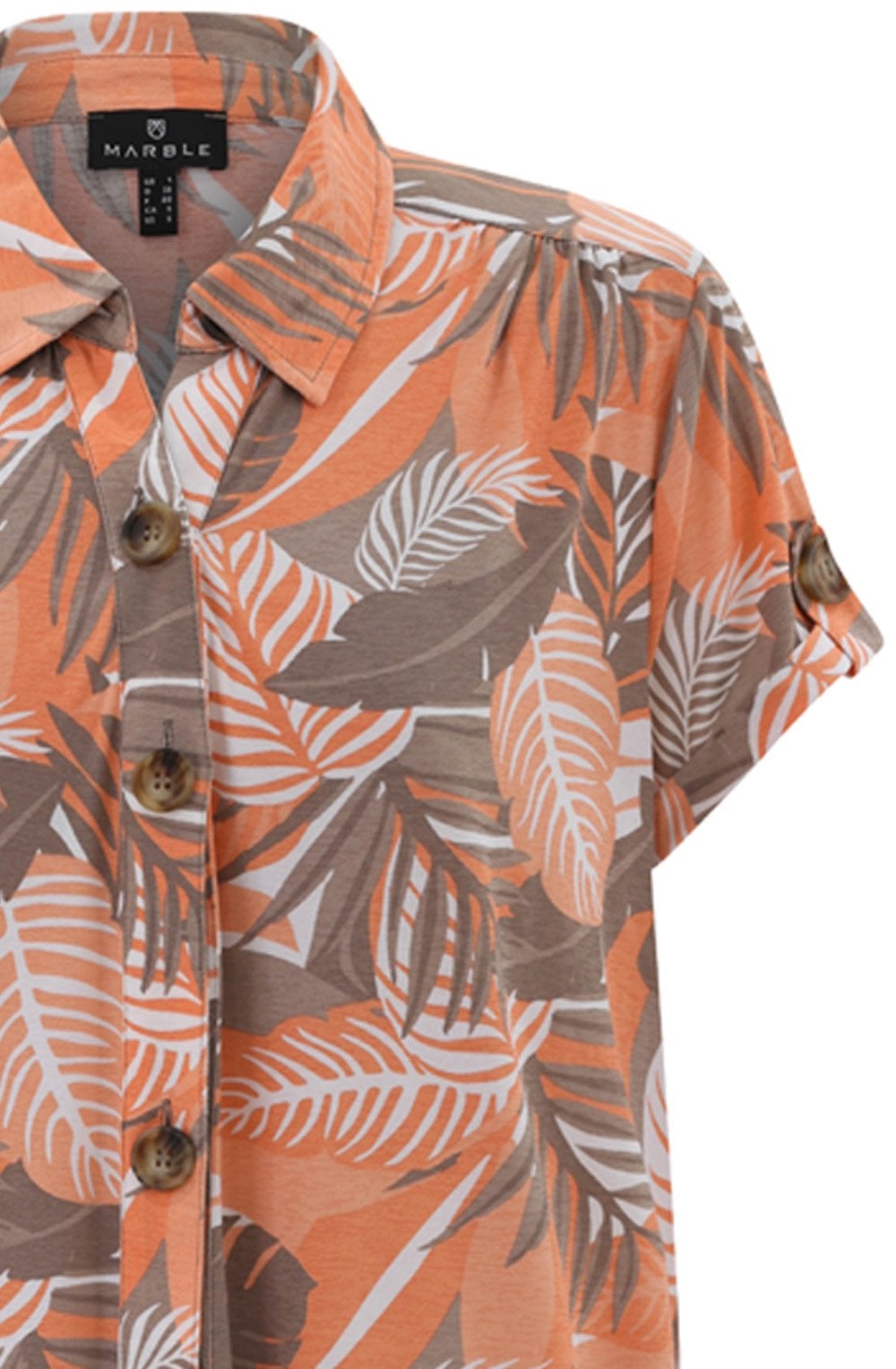 Toffee Brown and Orange Palm Leaf Jersey Shirt Dress