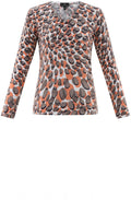Toffee Brown and Orange Splodge Print Jumper