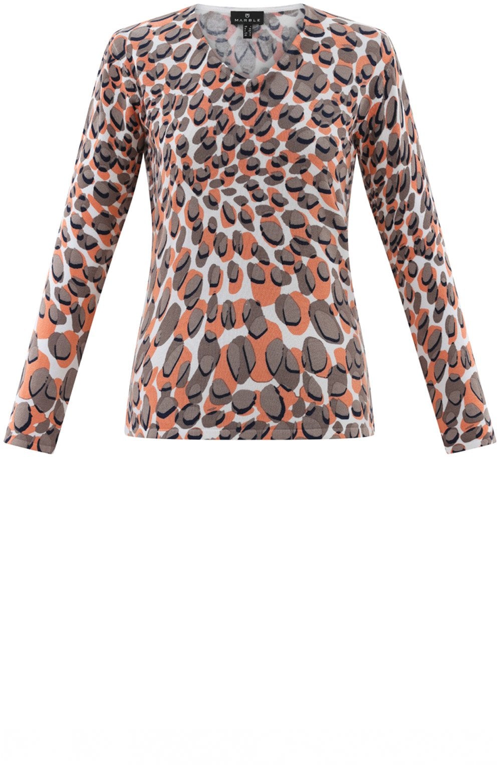 Toffee Brown and Orange Splodge Print Jumper