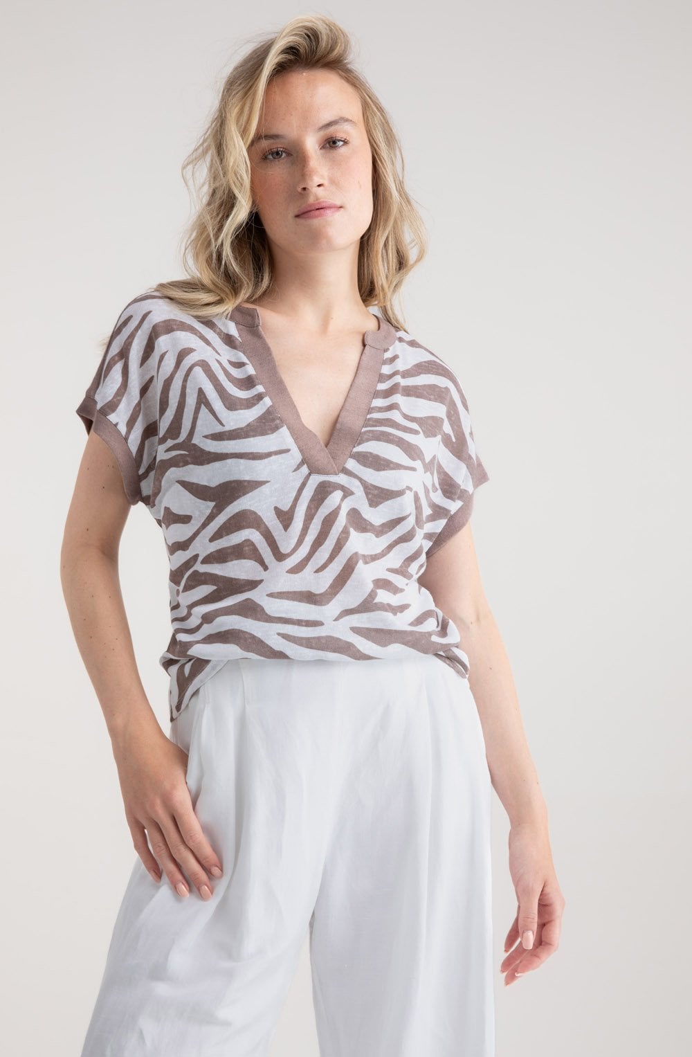 Toffee Brown Animal Print Tunic Neck Top