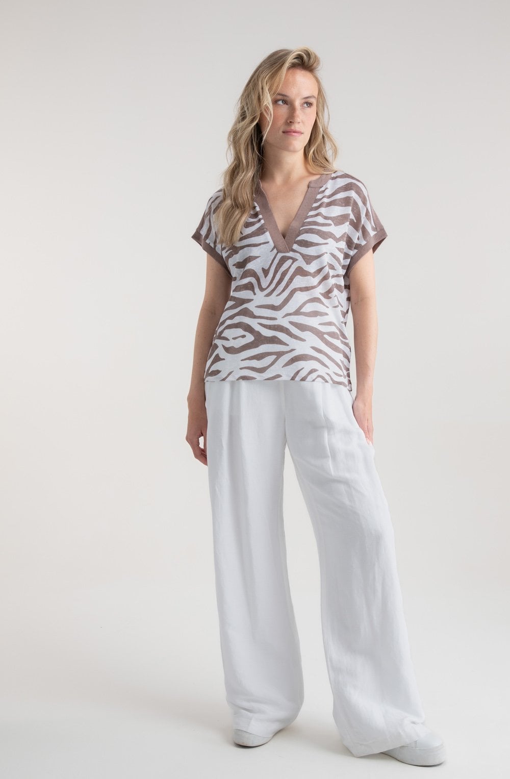 Toffee Brown Animal Print Tunic Neck Top