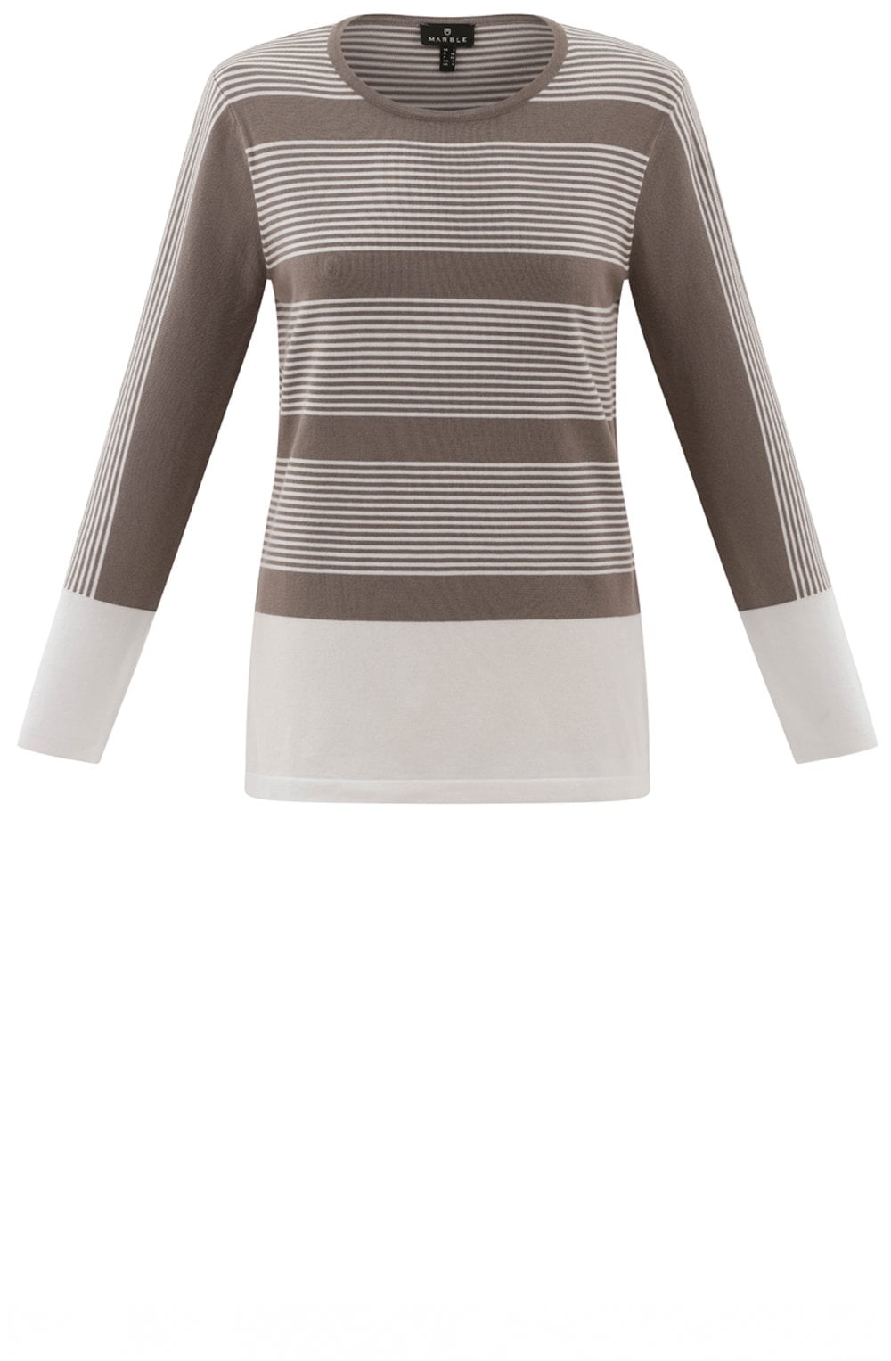 Toffee Brown Colour Block and Pin Stripe Jumper