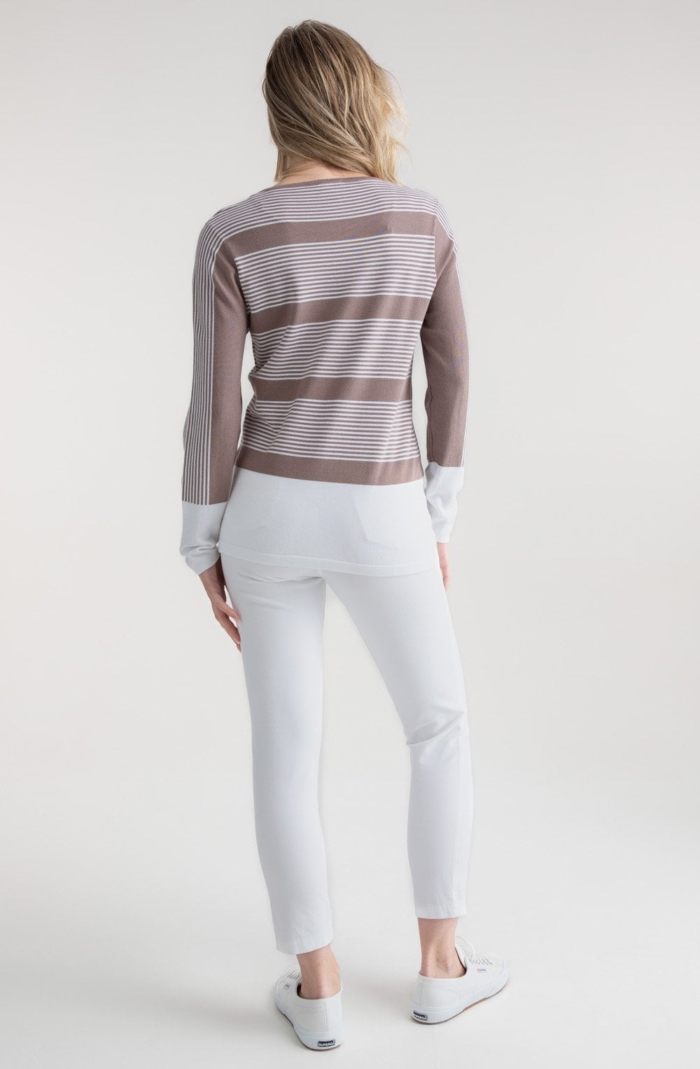 Toffee Brown Colour Block and Pin Stripe Jumper