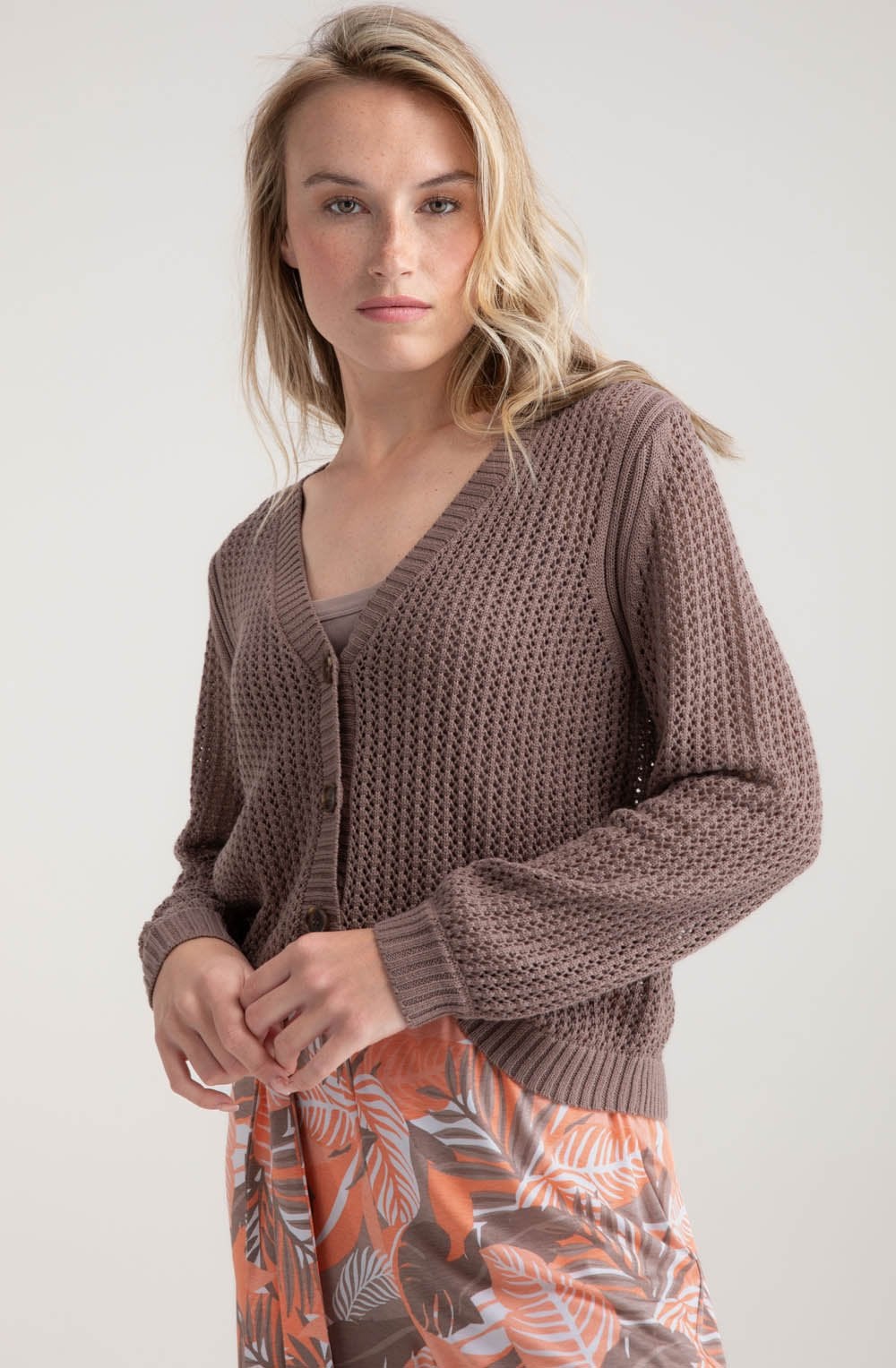 Toffee Brown Open Knit Cardigan