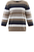 Toffee Brown Ribbed Knit Striped Jumper